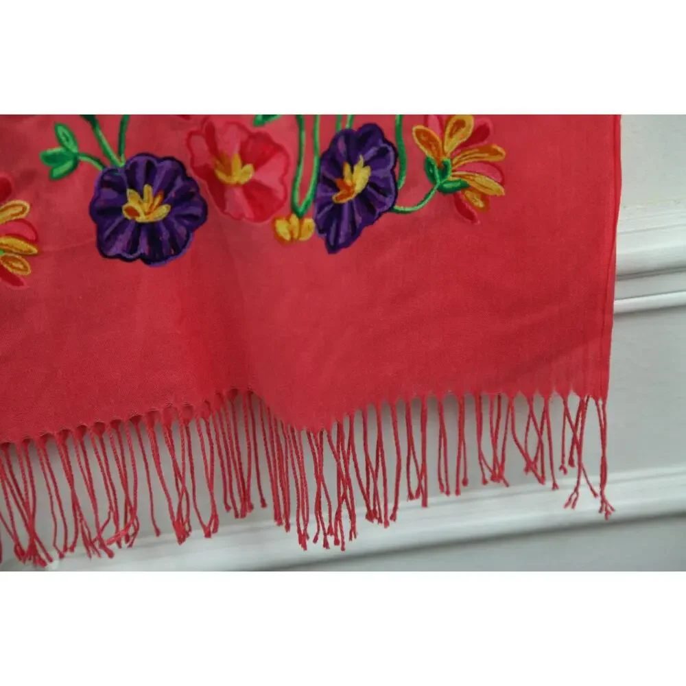 Womens Scarf Pink Floral Embroidered Dainty 26